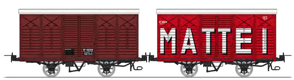 REE Modeles VM-012 - Set of 2 Covered Wagon with brakes, Round roof, Red UIC Kv 4609 and MATTEI Kv 4614